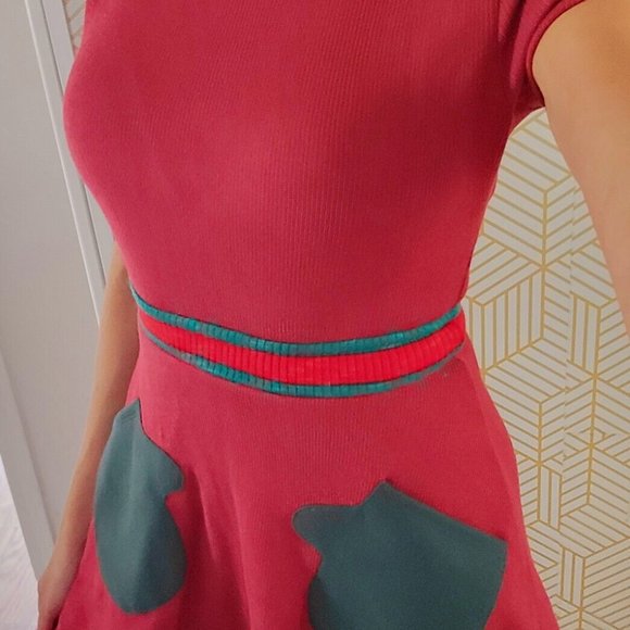 Sexy Christmas Dress Sweater Red Green Mitten Skater Fit Flare Mini Women SMALL - Picture 2 of 2